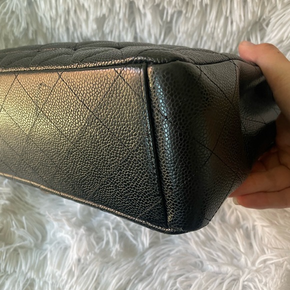 CHANEL caviar maxi double flap quilted black silver hardware - Picture 10 of 14